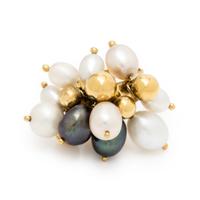 Yellow Gold and Cultured Pearl Cluster Ring