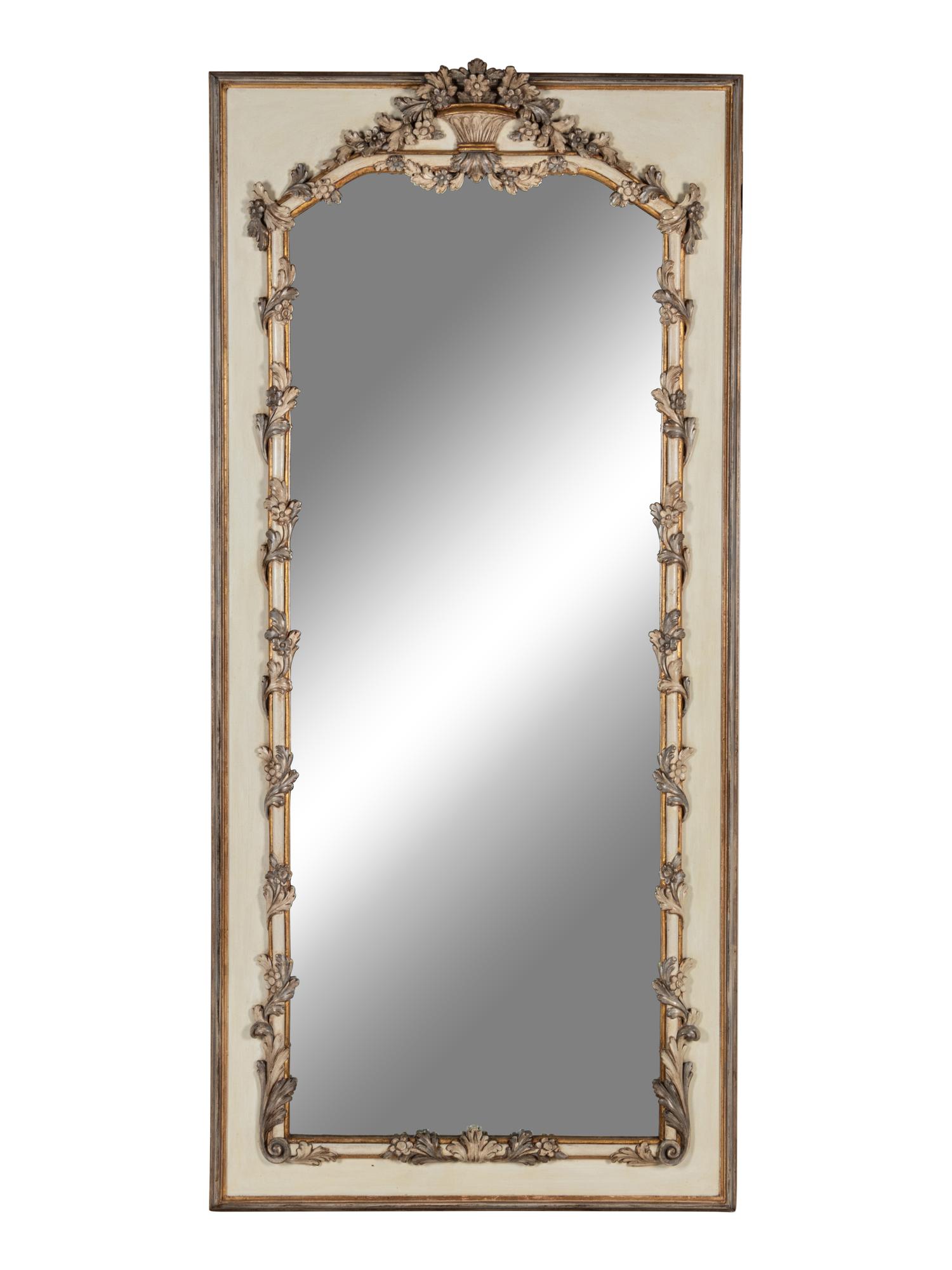 A Louis XV Style Painted and Parcel Gilt Pier Mirror