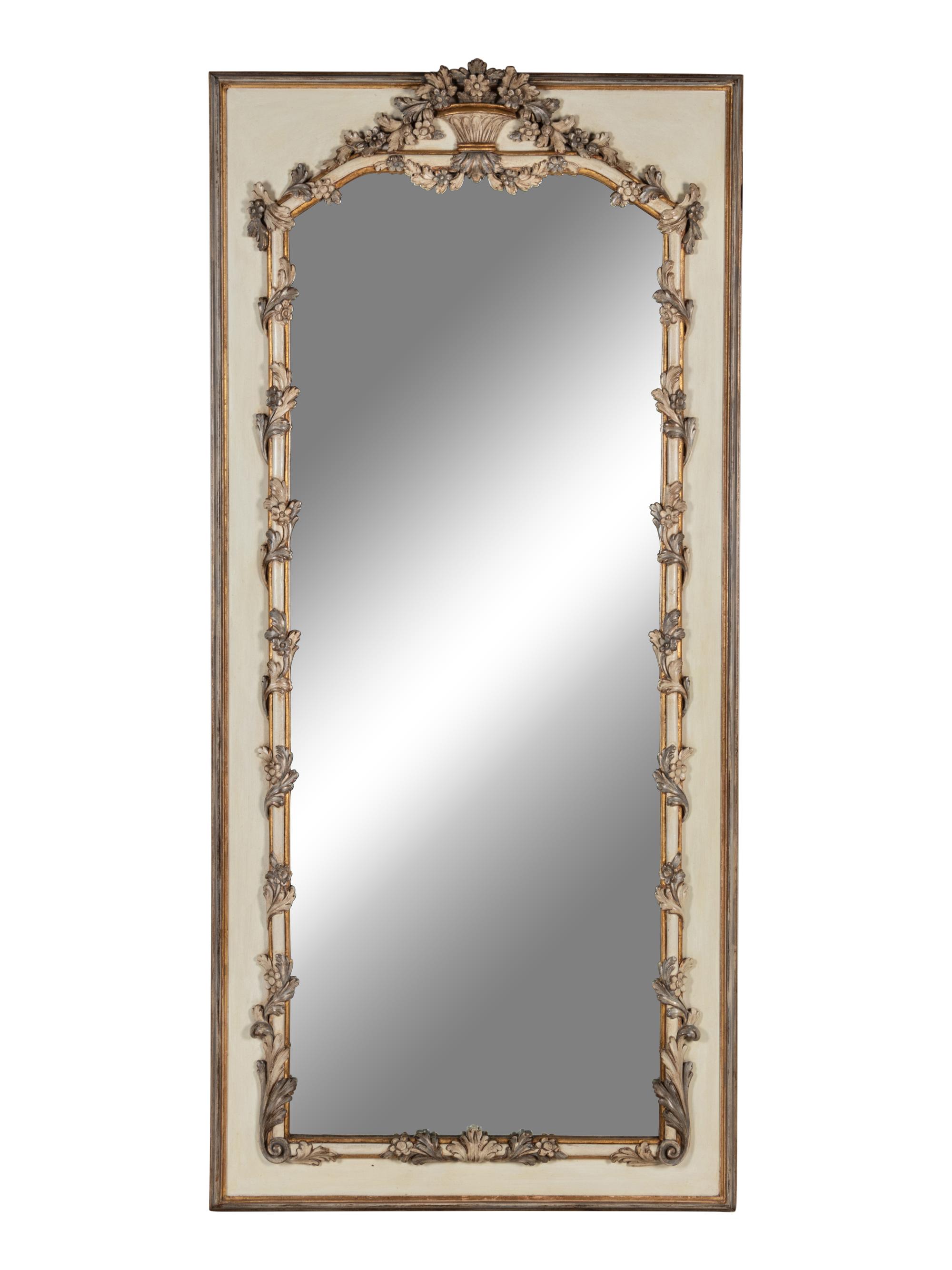 A Louis XV Style Painted and Parcel Gilt Pier Mirror
