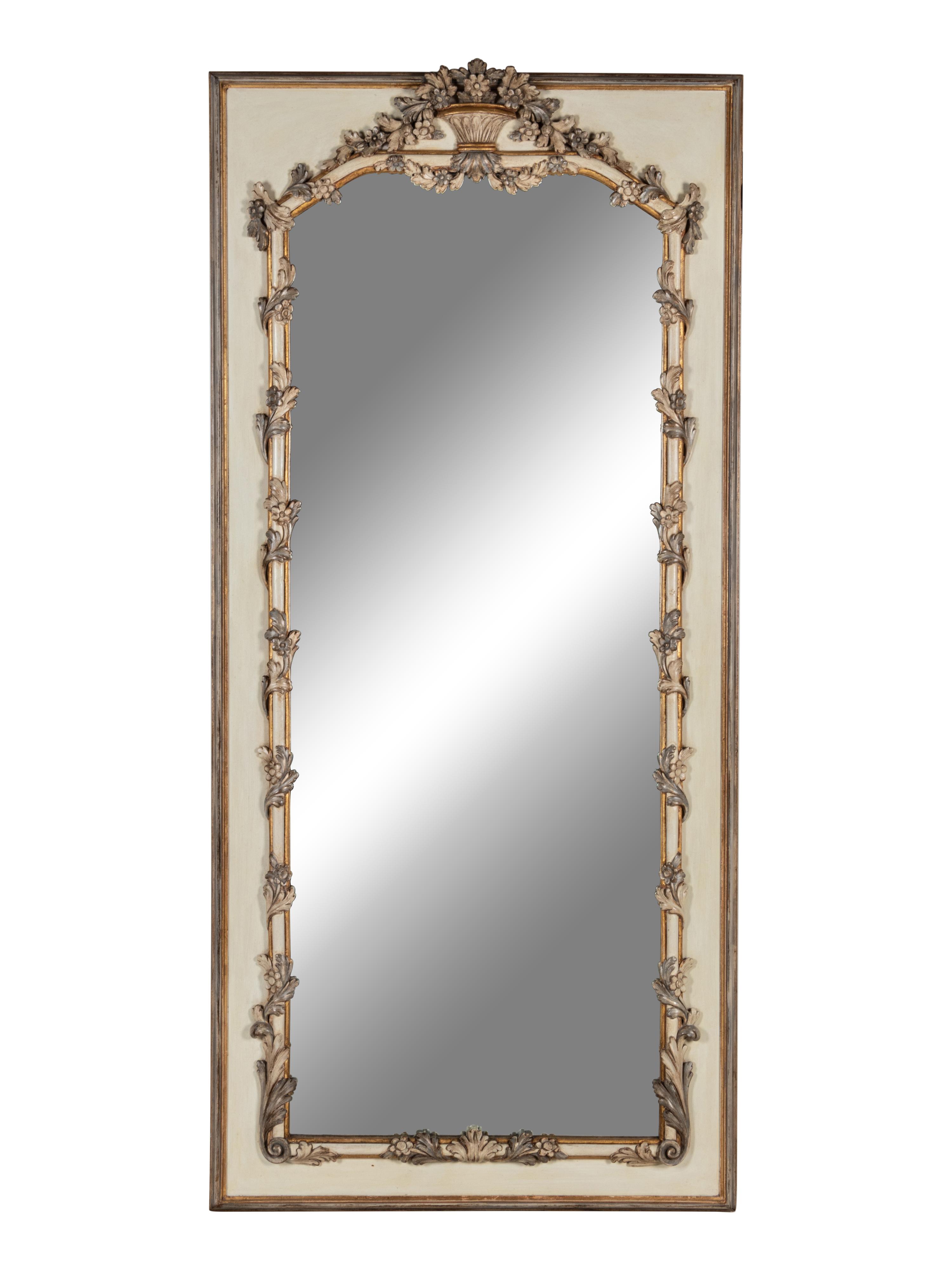 A Louis XV Style Painted and Parcel Gilt Pier Mirror
