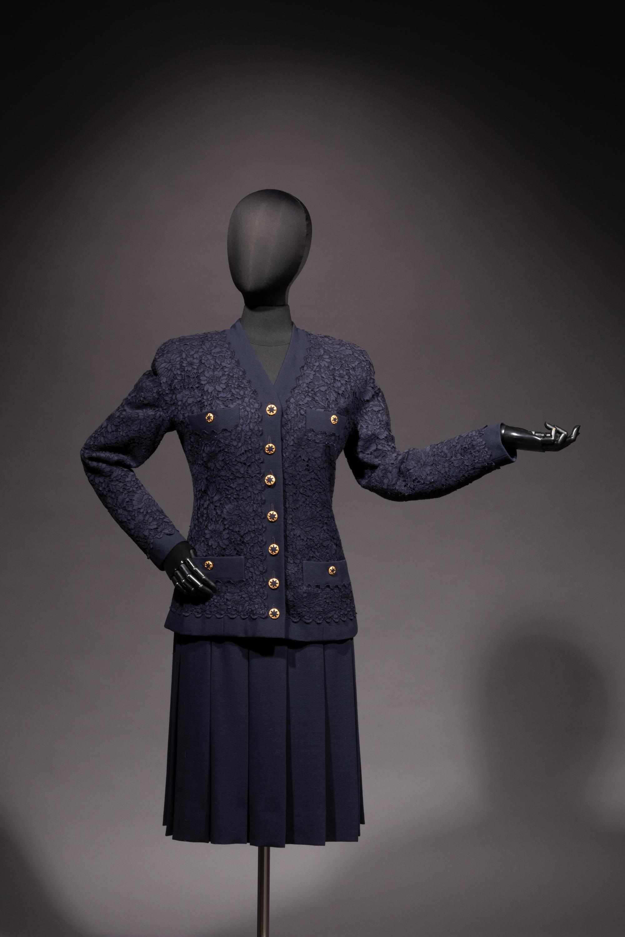 Chanel Haute Couture Navy Lace Skirt Suit, Spring/Summer 1988