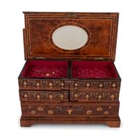 A Continental Marquetry Jewelry Casket
