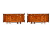 A Pair of Large Empire Style Gilt Bronze-Mounted Marquetry Console Cabinets