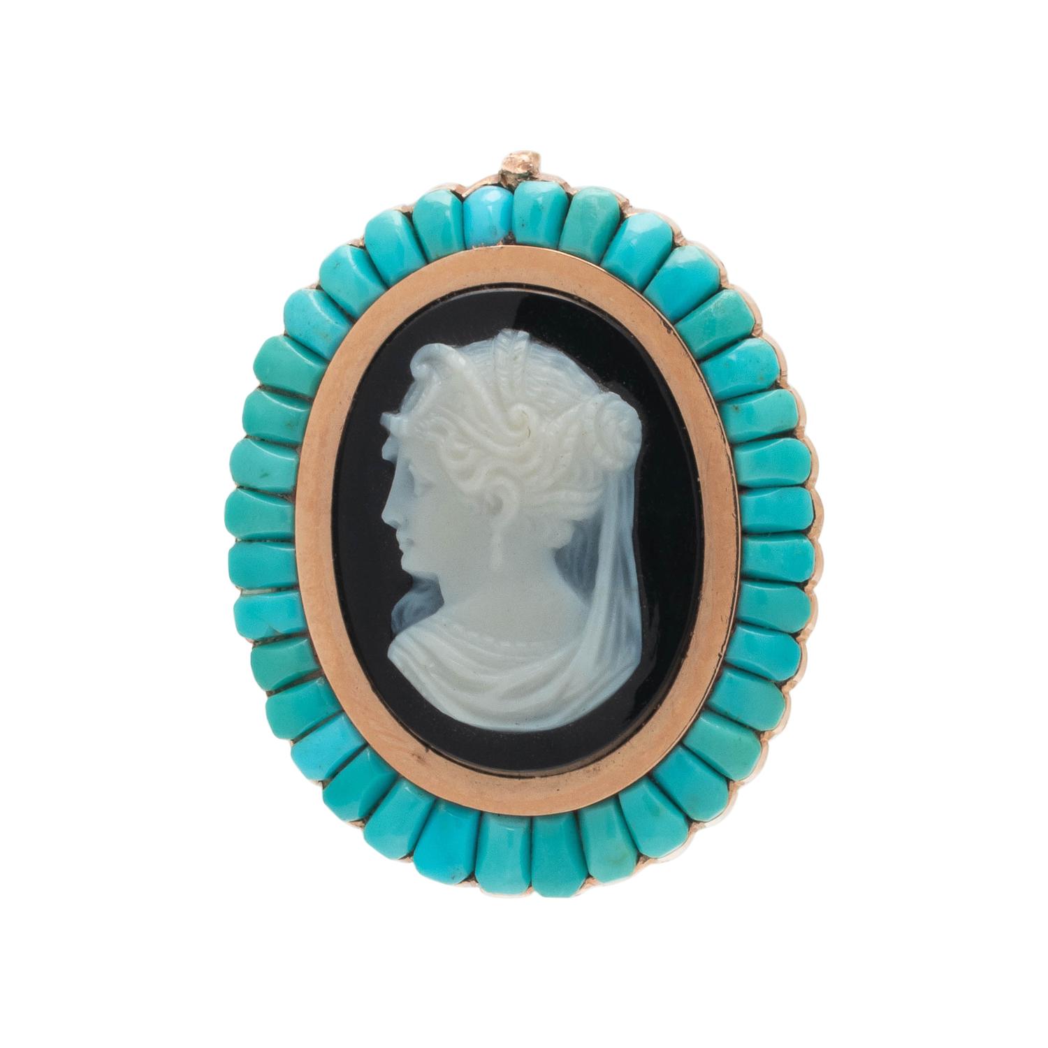 ANTIQUE, ONYX CAMEO AND TURQUOISE ELEMENT