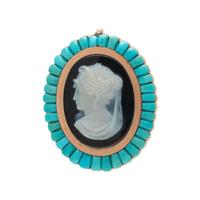 ANTIQUE, ONYX CAMEO AND TURQUOISE ELEMENT