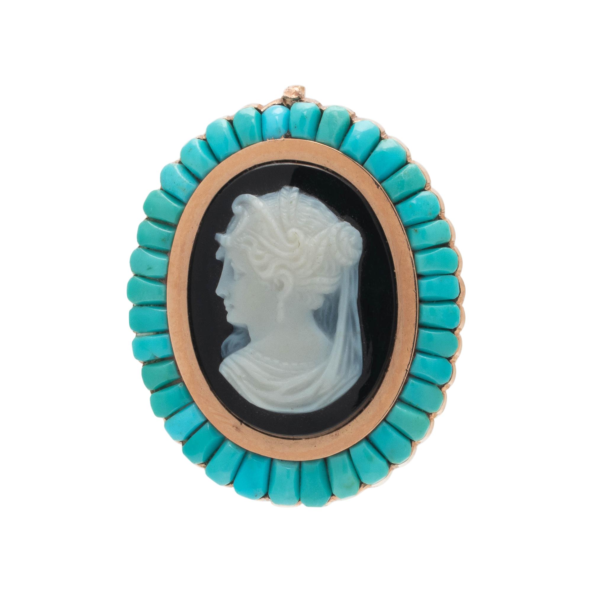 ANTIQUE, ONYX CAMEO AND TURQUOISE ELEMENT