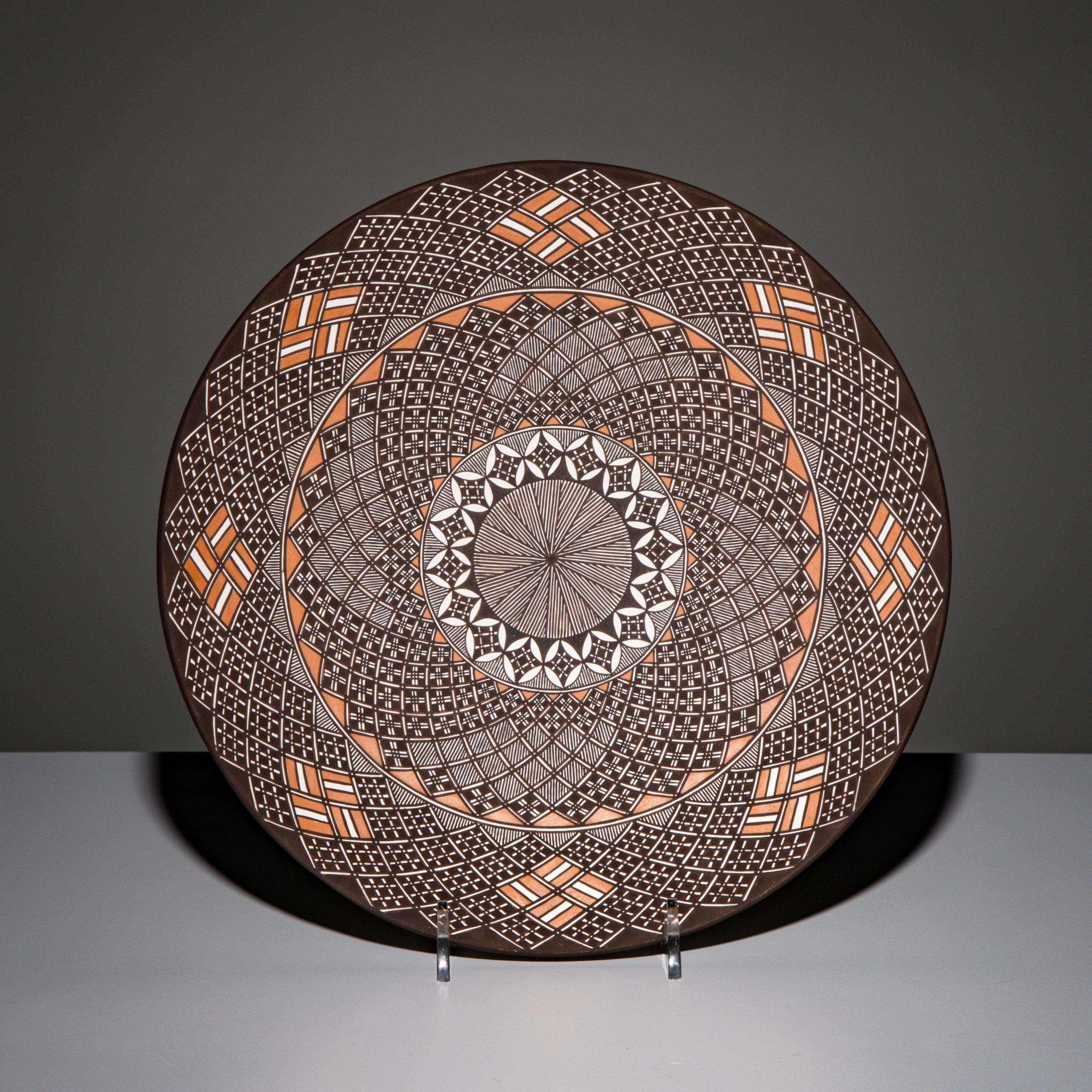 Rebecca Lucario (Acoma, b. 1951) — Fine Line Polychrome Pottery Plate