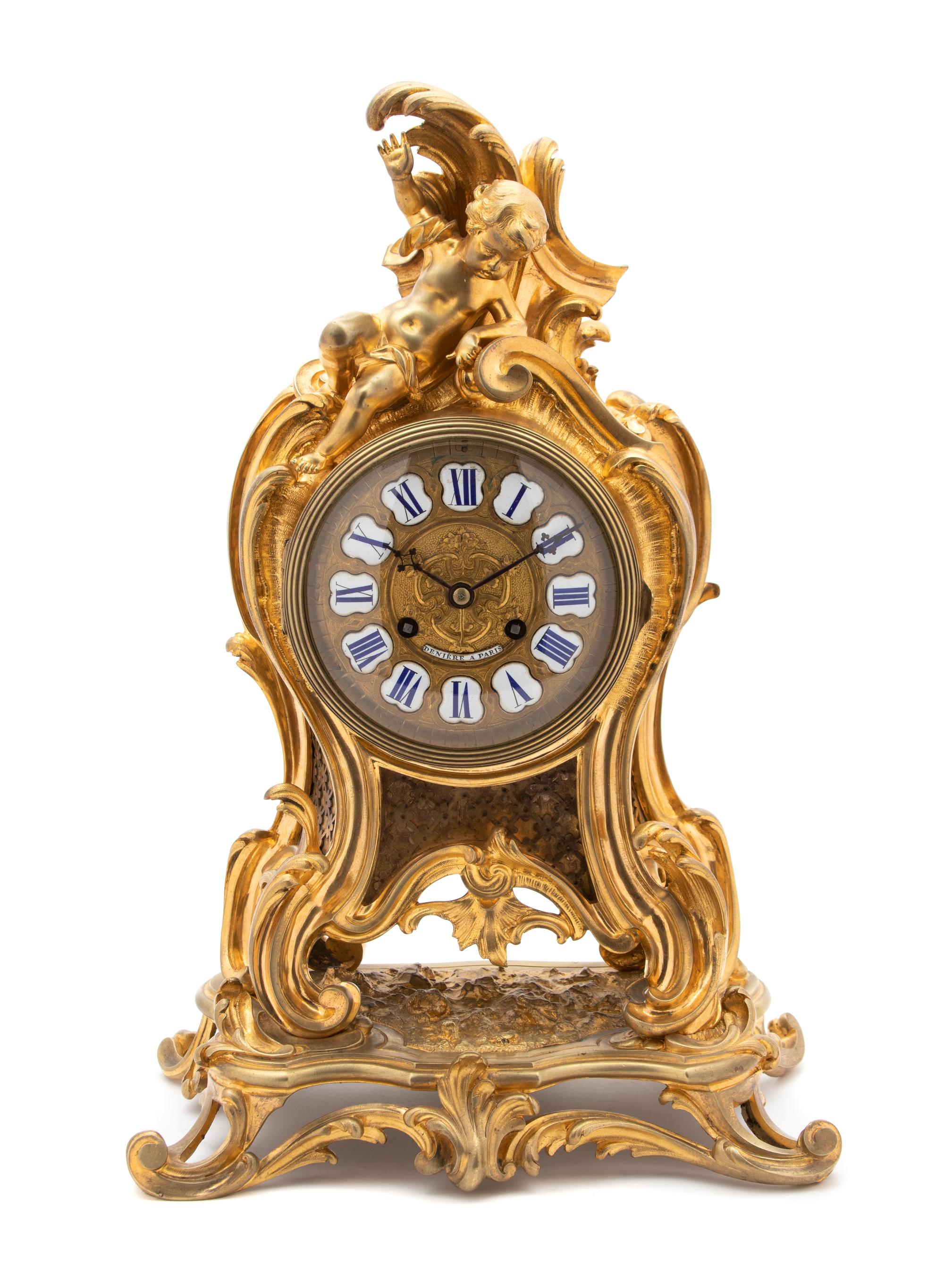 A Louis XV Style Gilt Bronze Shelf Clock