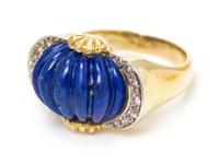 An 18 Karat Yellow Gold, Lapis Lazuli and Diamond Ring, Tiffany & Co., 7.40 dwts.