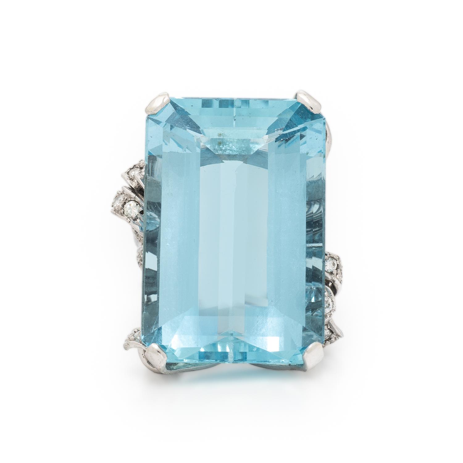 Nadja Buckley, Retro, Aquamarine, Diamond, and White Gold Ring