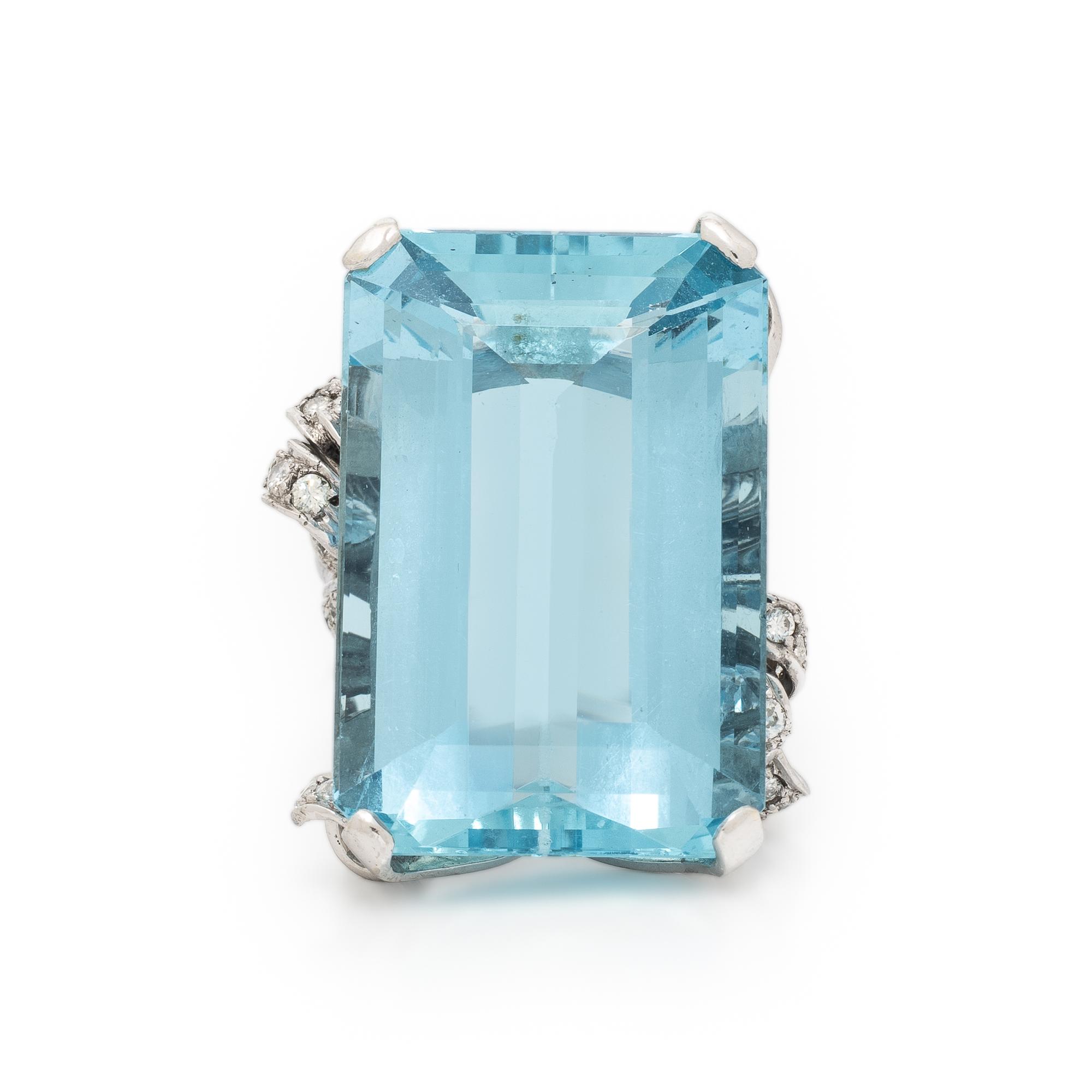 Nadja Buckley, Retro, Aquamarine, Diamond, and White Gold Ring