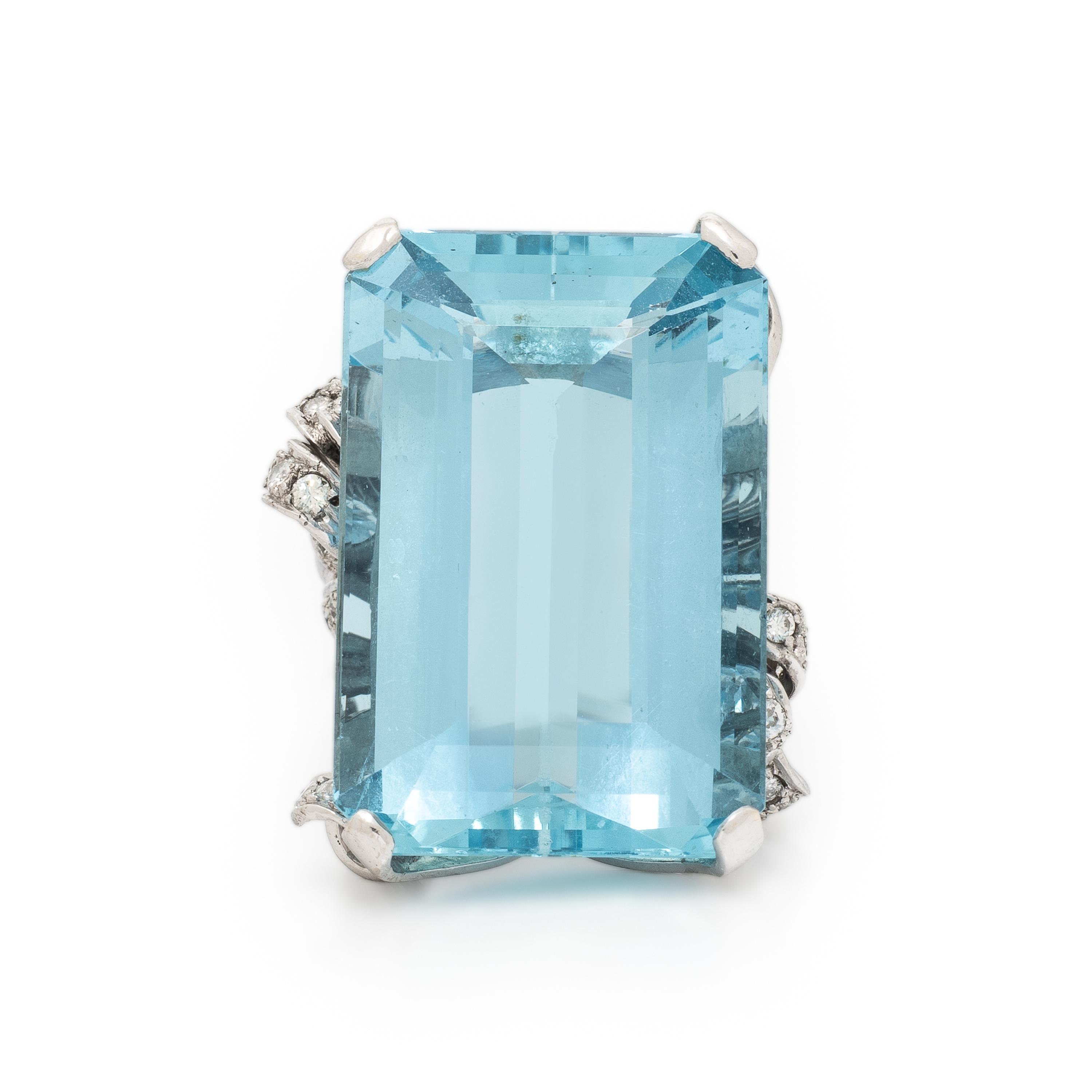 Nadja Buckley, Retro, Aquamarine, Diamond, and White Gold Ring
