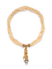 Gilbert Albert, Brutalist, Cultured Pearl and Diamond Necklace