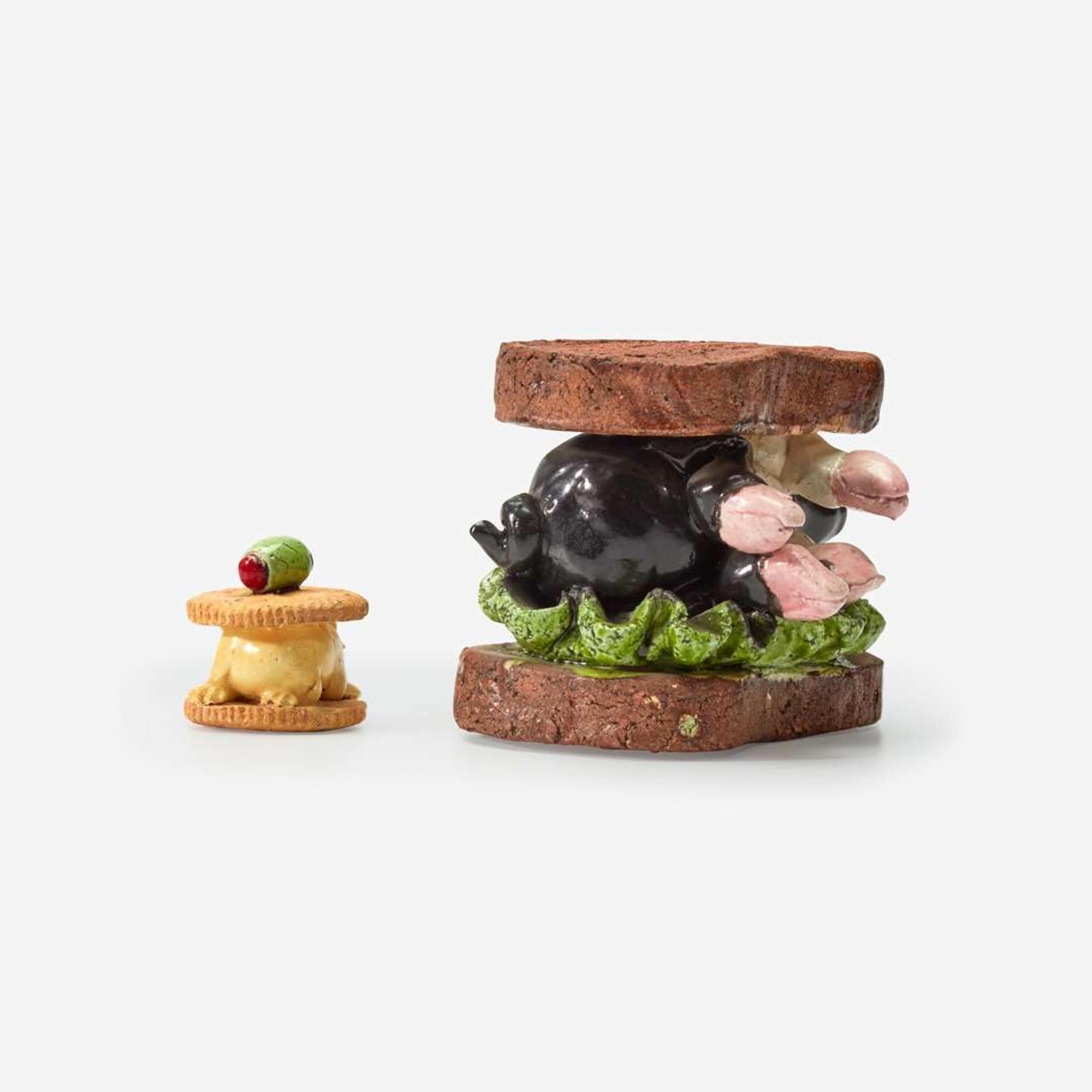 David Gilhooly Two Works: "Pork Sandwich" and "Cheez Whiz Frog on Ritz", USA, circa 1982