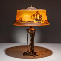 Pairpoint Corporation USA, Early 20th Century — 'New Bedford Harbor Scene' Lamp, c. 1915