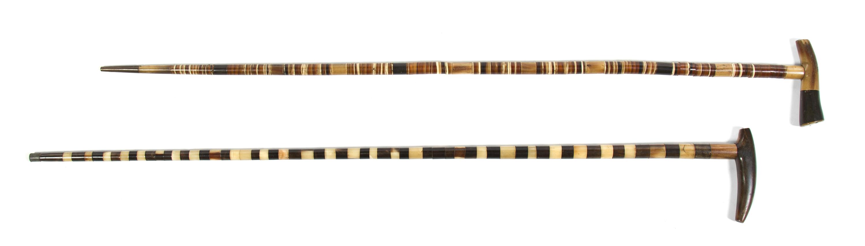 Two Horn Veneered Canes, Height of taller 35 1/2 inches.