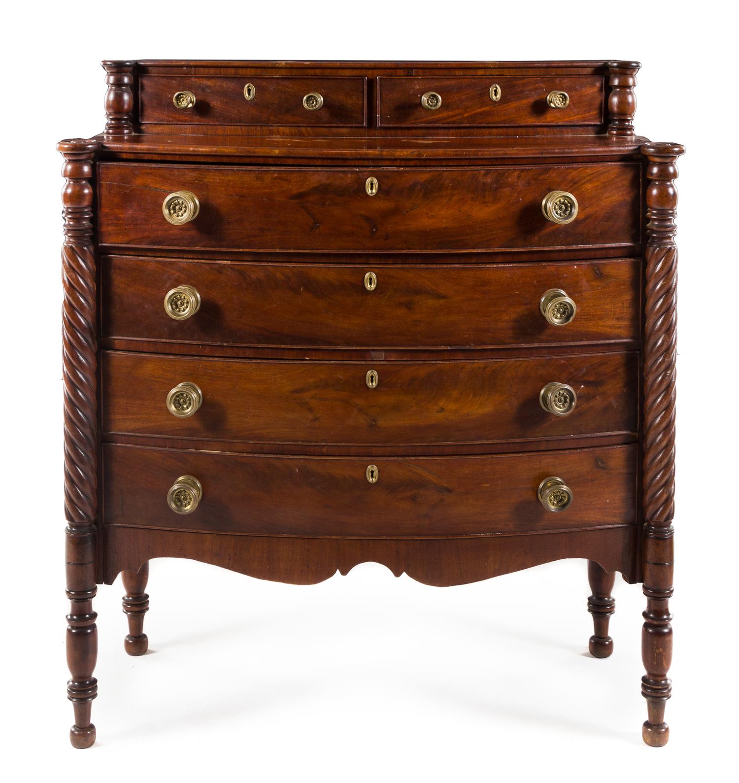 An American Classical Mahogany Chest of Drawers Height 46 1/4 x width 41 3/8 x depth 19 1/2 inches. — MID-19TH CENTURY