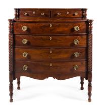 An American Classical Mahogany Chest of Drawers Height 46 1/4 x width 41 3/8 x depth 19 1/2 inches. — MID-19TH CENTURY