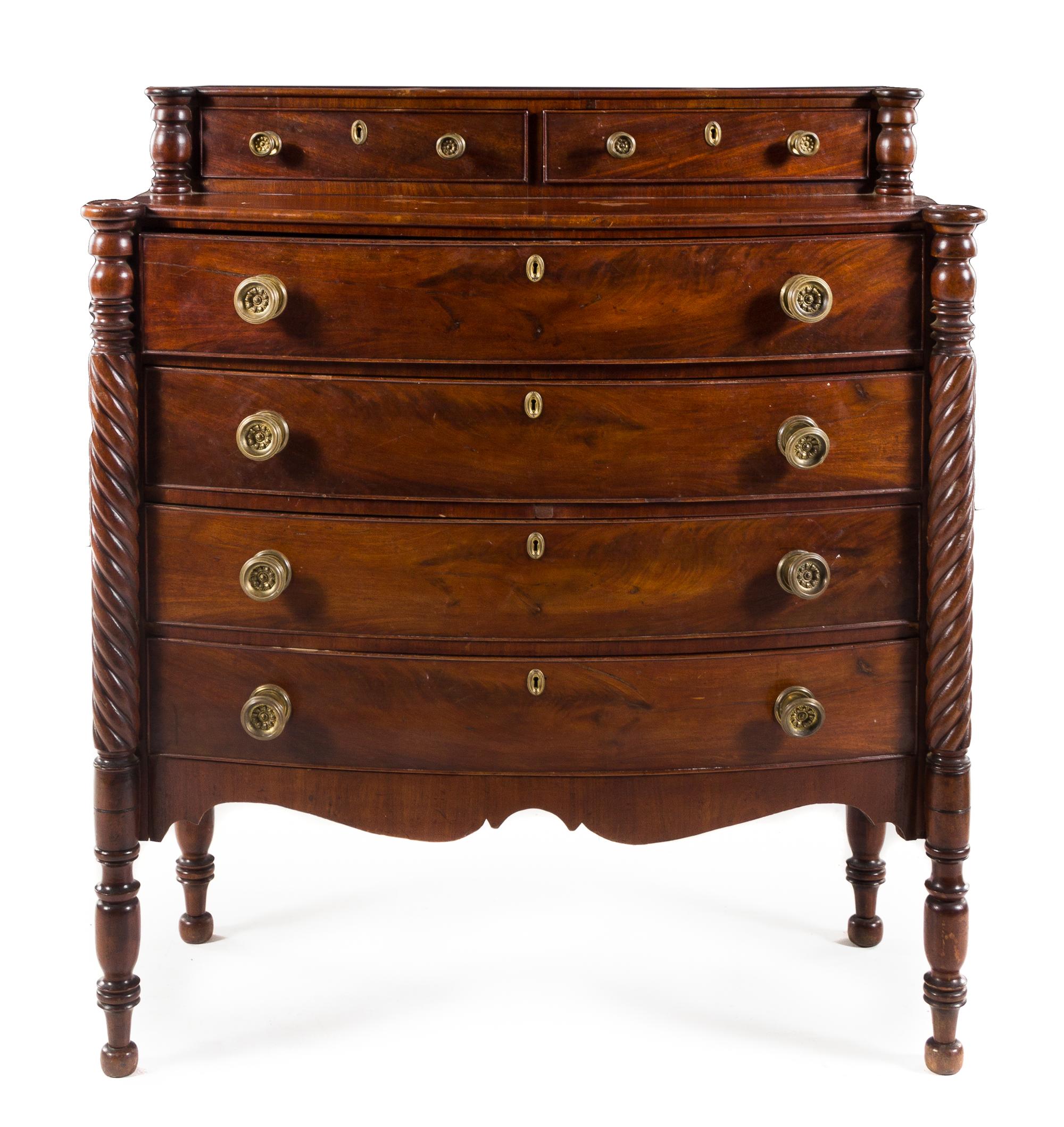 An American Classical Mahogany Chest of Drawers Height 46 1/4 x width 41 3/8 x depth 19 1/2 inches. — MID-19TH CENTURY