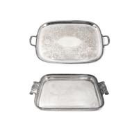 Two Silverplated Rounded Rectangular Two-Handled Trays