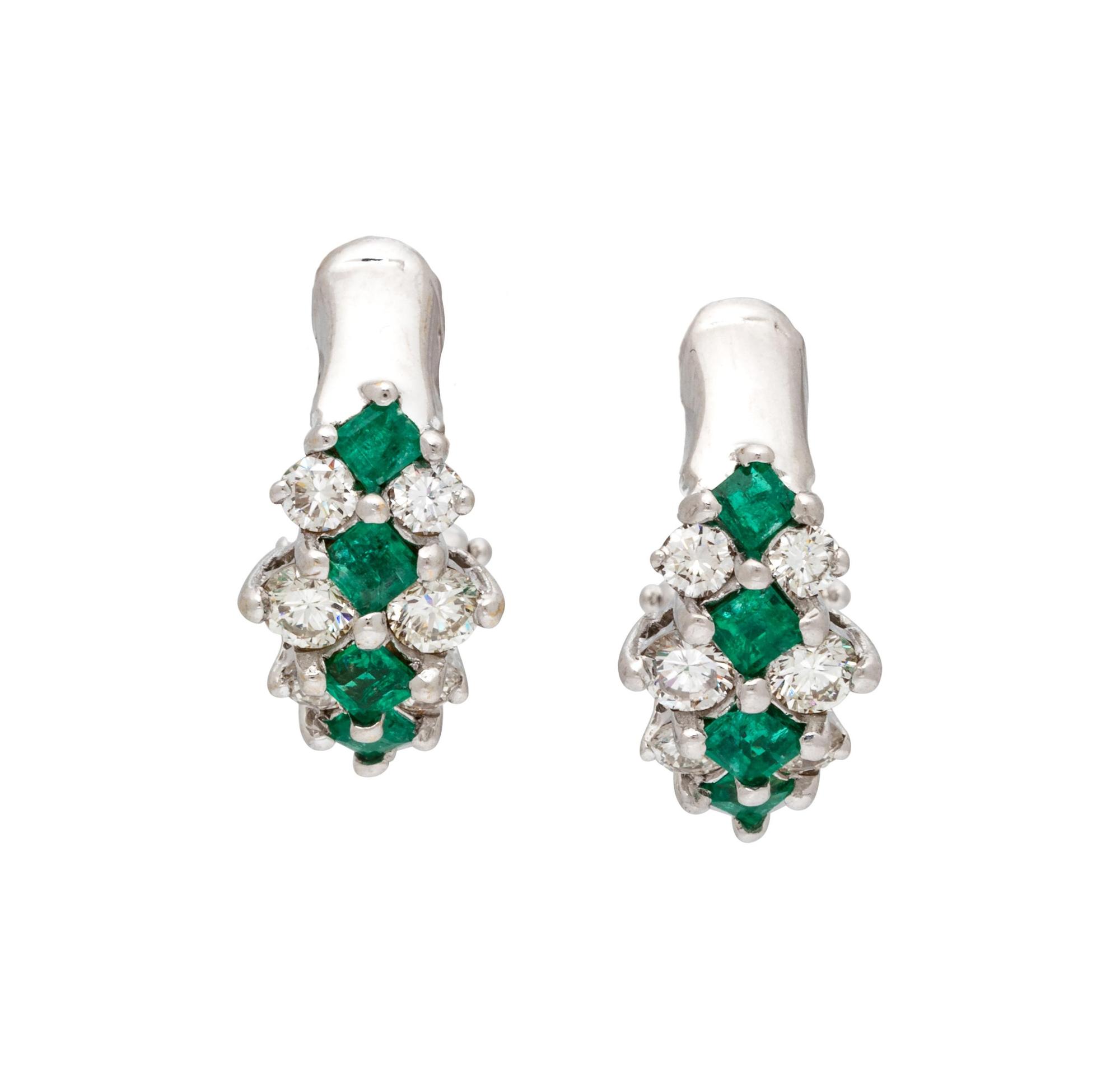 EMERALD AND DIAMOND EARCLIPS