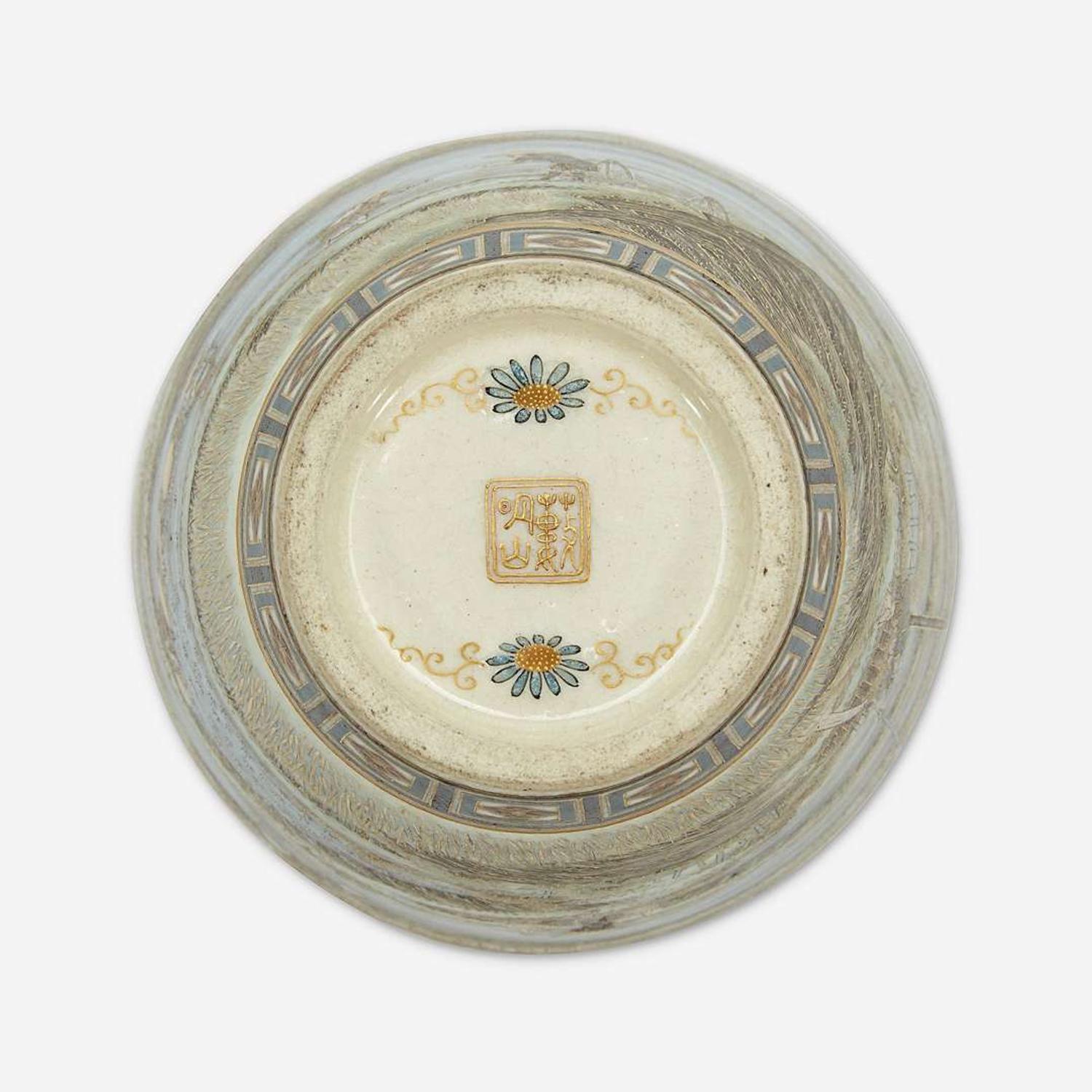 A Japanese Satsuma-type enameled pottery cabinet vase with wood stand, Yabu Meizan Meiji period