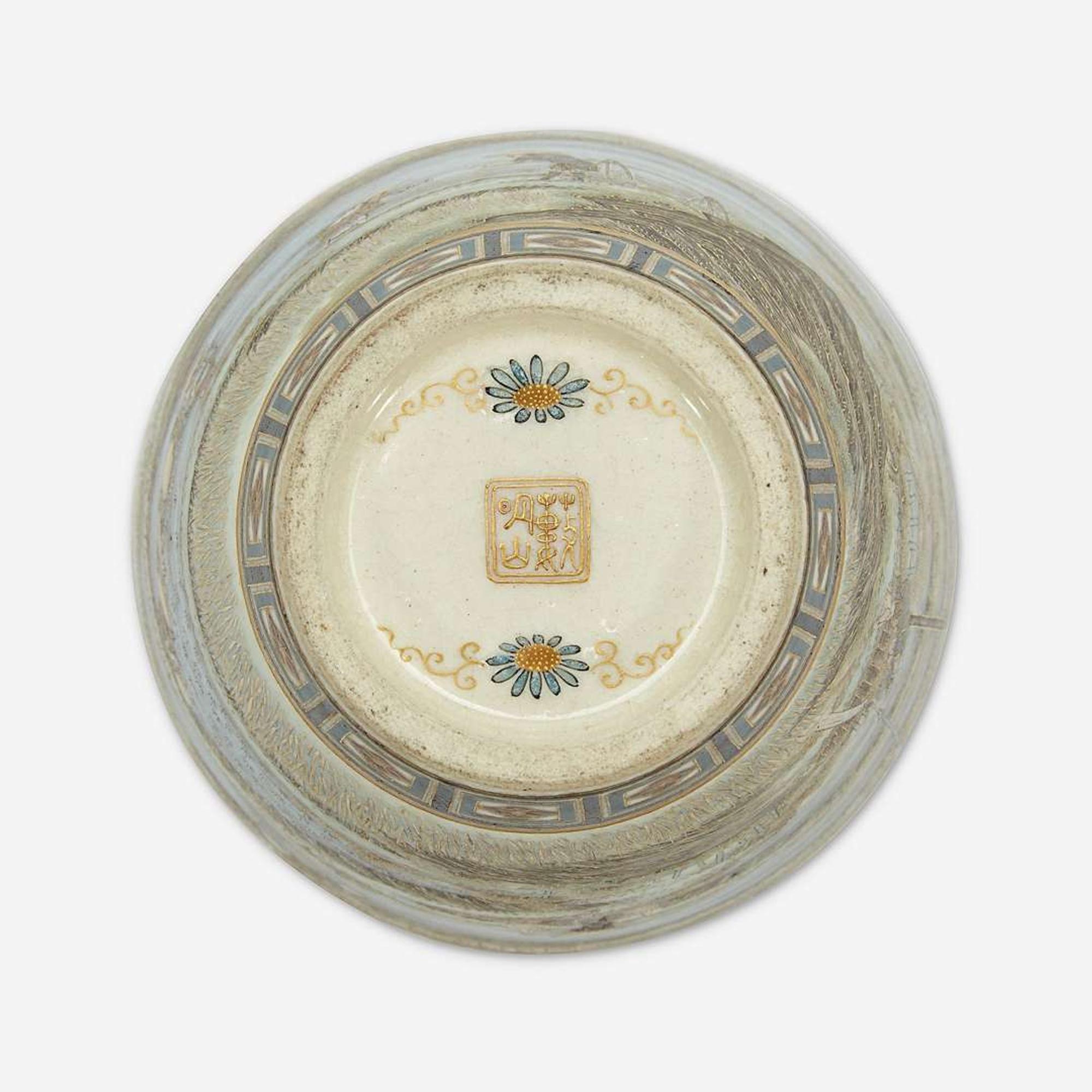 A Japanese Satsuma-type enameled pottery cabinet vase with wood stand, Yabu Meizan Meiji period