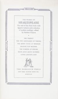 (NONESUCH PRESS) SHAKESPEARE, WILLIAM. The Works. NY, 1929-33. 7 vols.