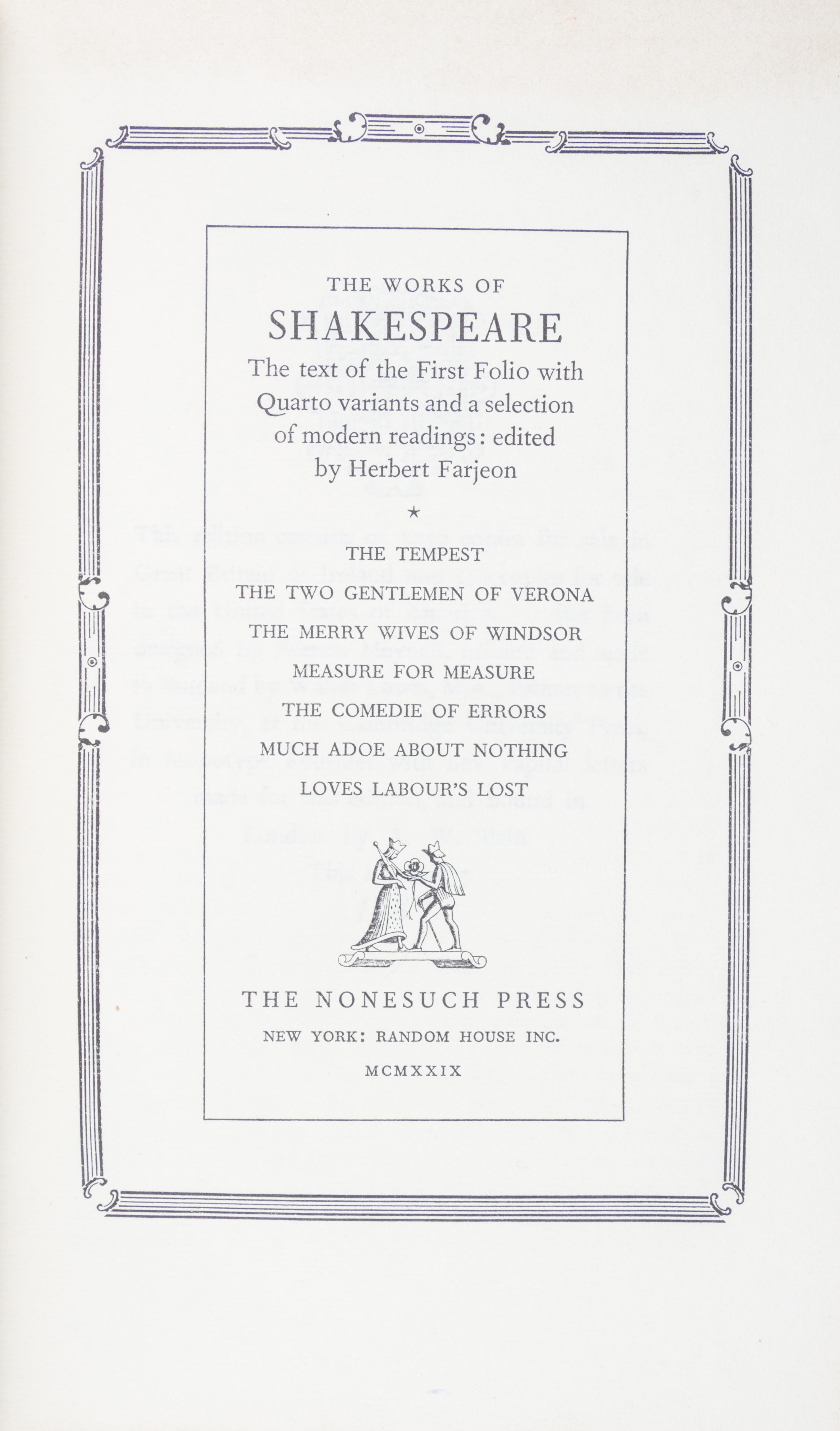 (NONESUCH PRESS) SHAKESPEARE, WILLIAM. The Works. NY, 1929-33. 7 vols.