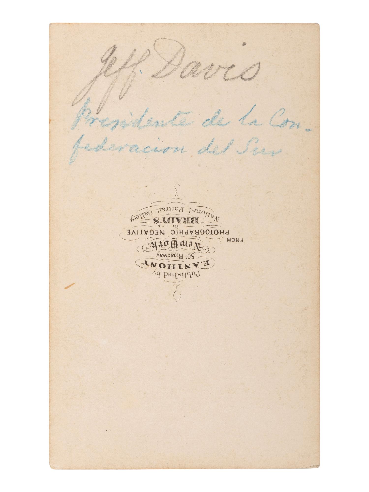 [DAVIS, Jefferson (1808-1889)]. 3 CDVs of Jefferson DAVIS, Varina DAVIS, and Alexander H. Stephens.