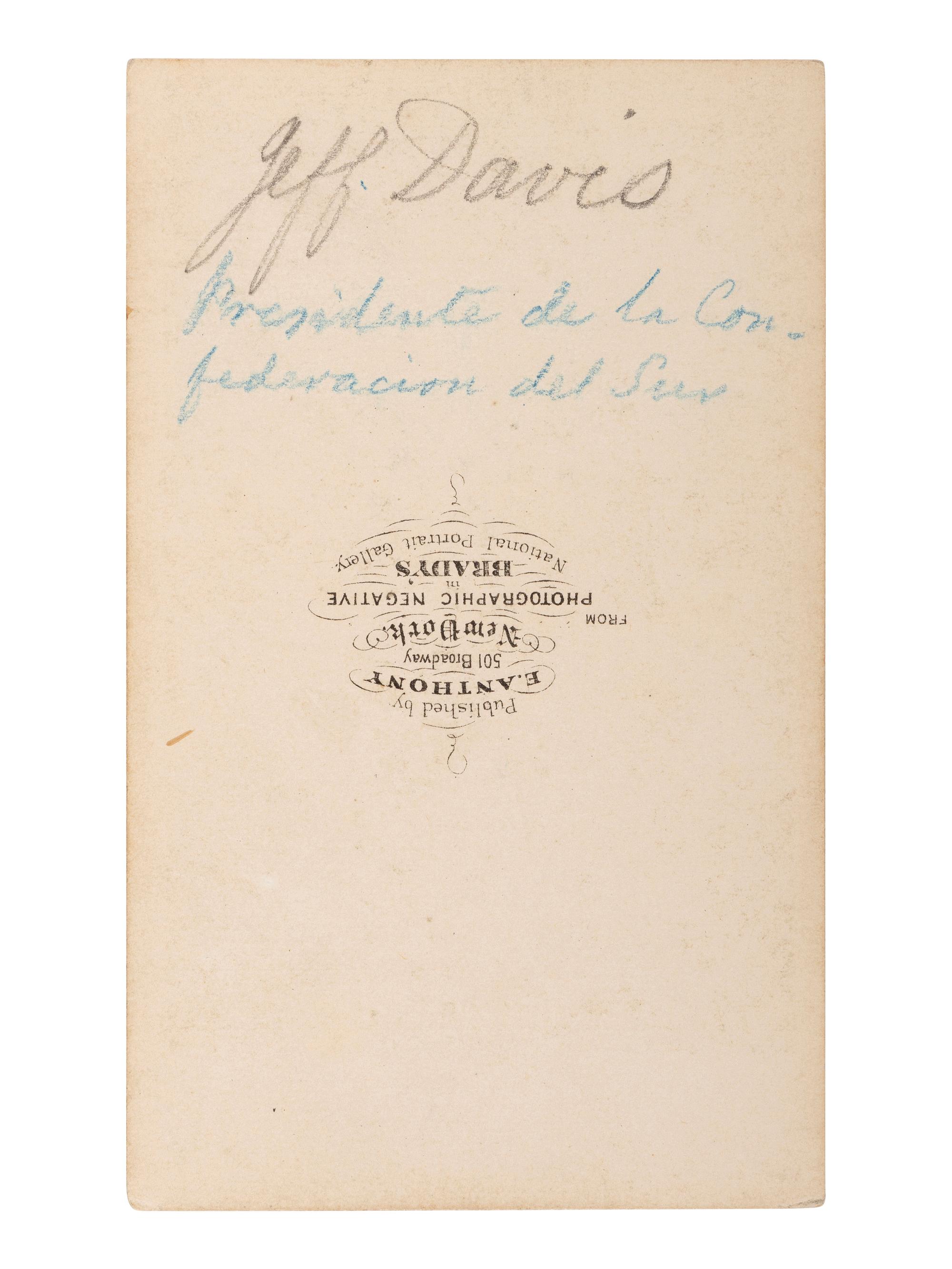 [DAVIS, Jefferson (1808-1889)]. 3 CDVs of Jefferson DAVIS, Varina DAVIS, and Alexander H. Stephens.