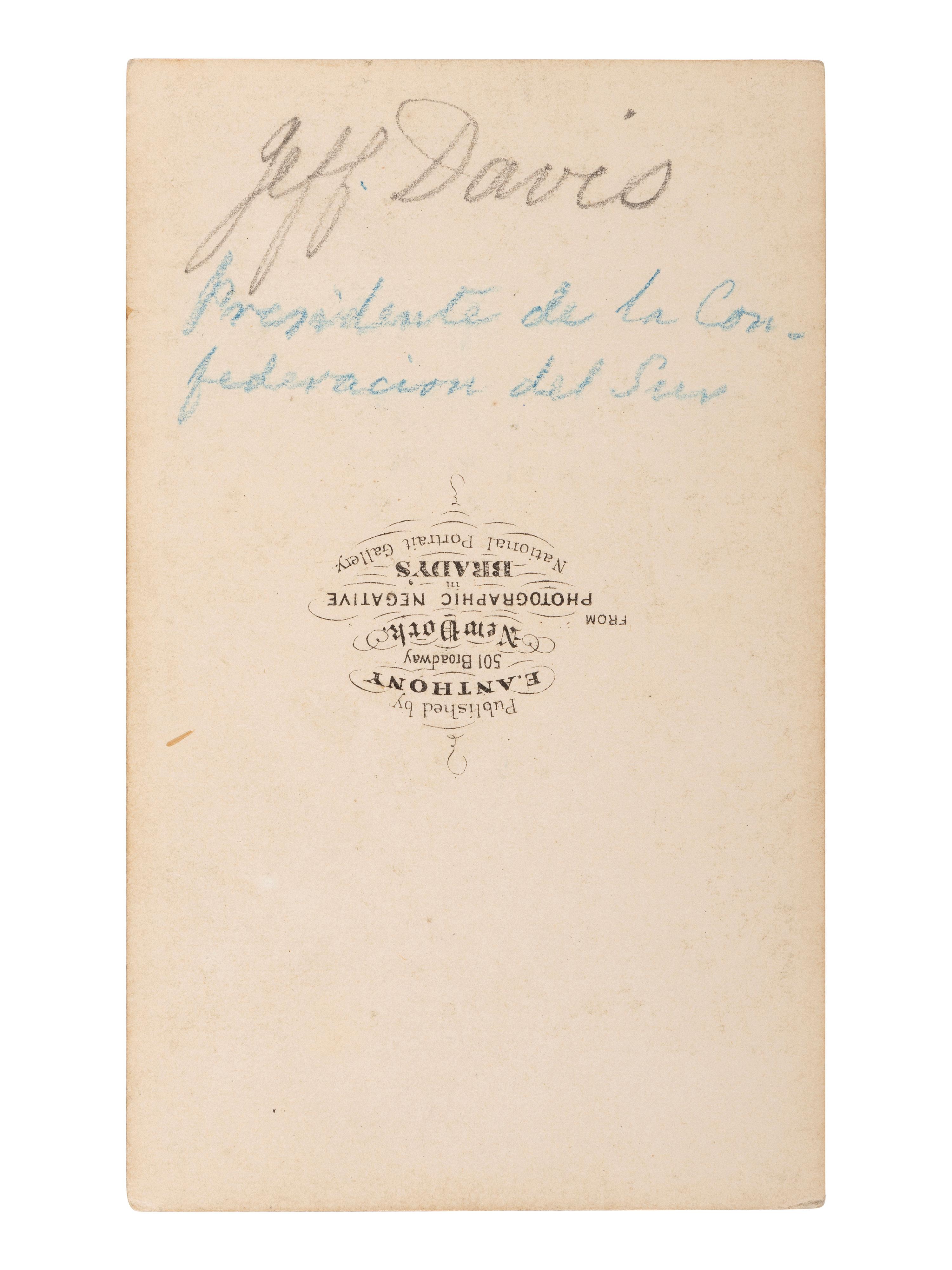 [DAVIS, Jefferson (1808-1889)]. 3 CDVs of Jefferson DAVIS, Varina DAVIS, and Alexander H. Stephens.