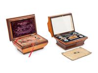 Two Palais Royal Sarcophagus-Form Musical Sewing Necessaires