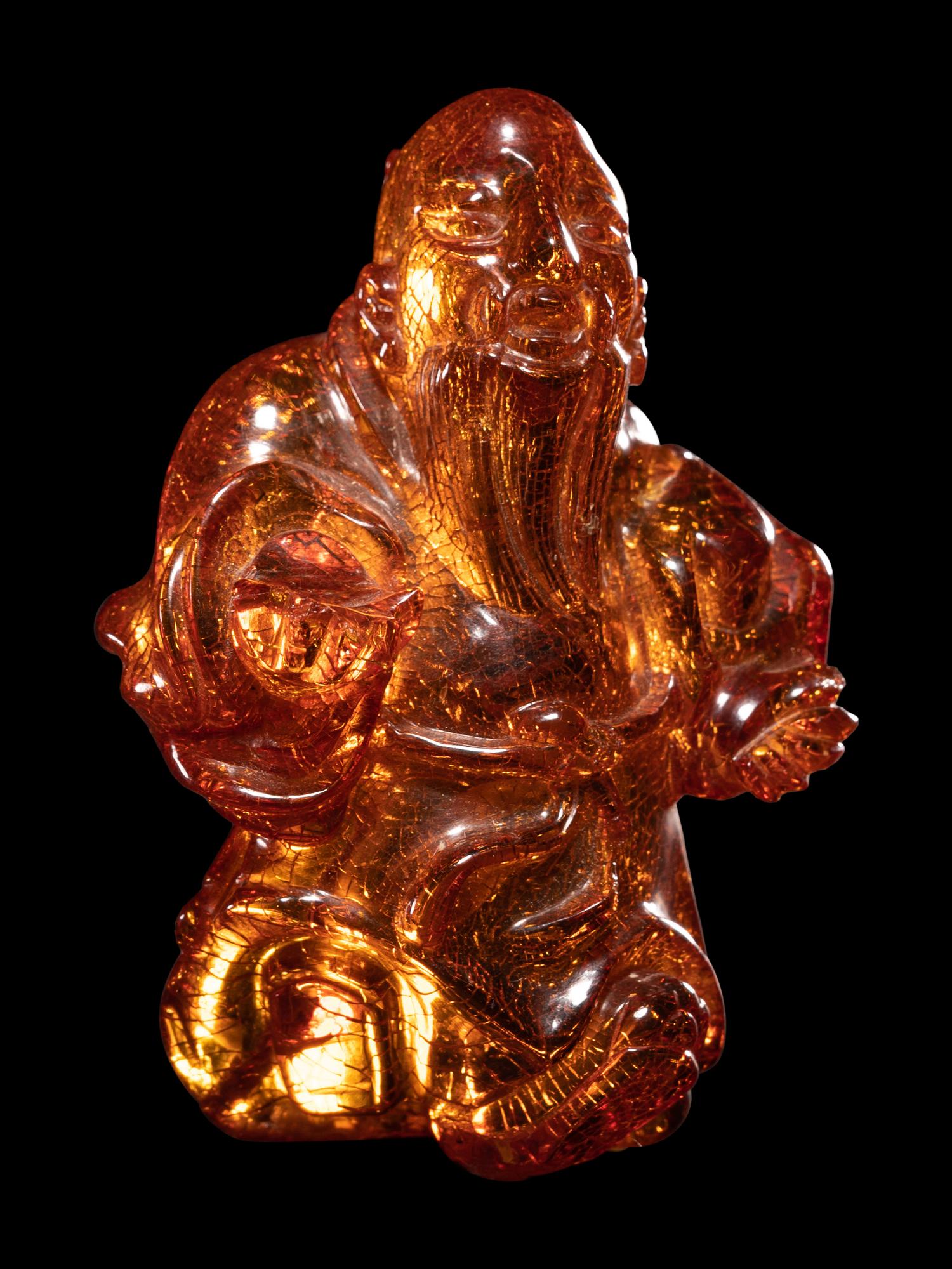 Two Chinese Amber Carvings and An Agate Carving of Double Fish