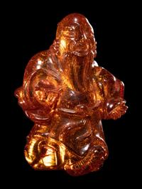 Two Chinese Amber Carvings and An Agate Carving of Double Fish