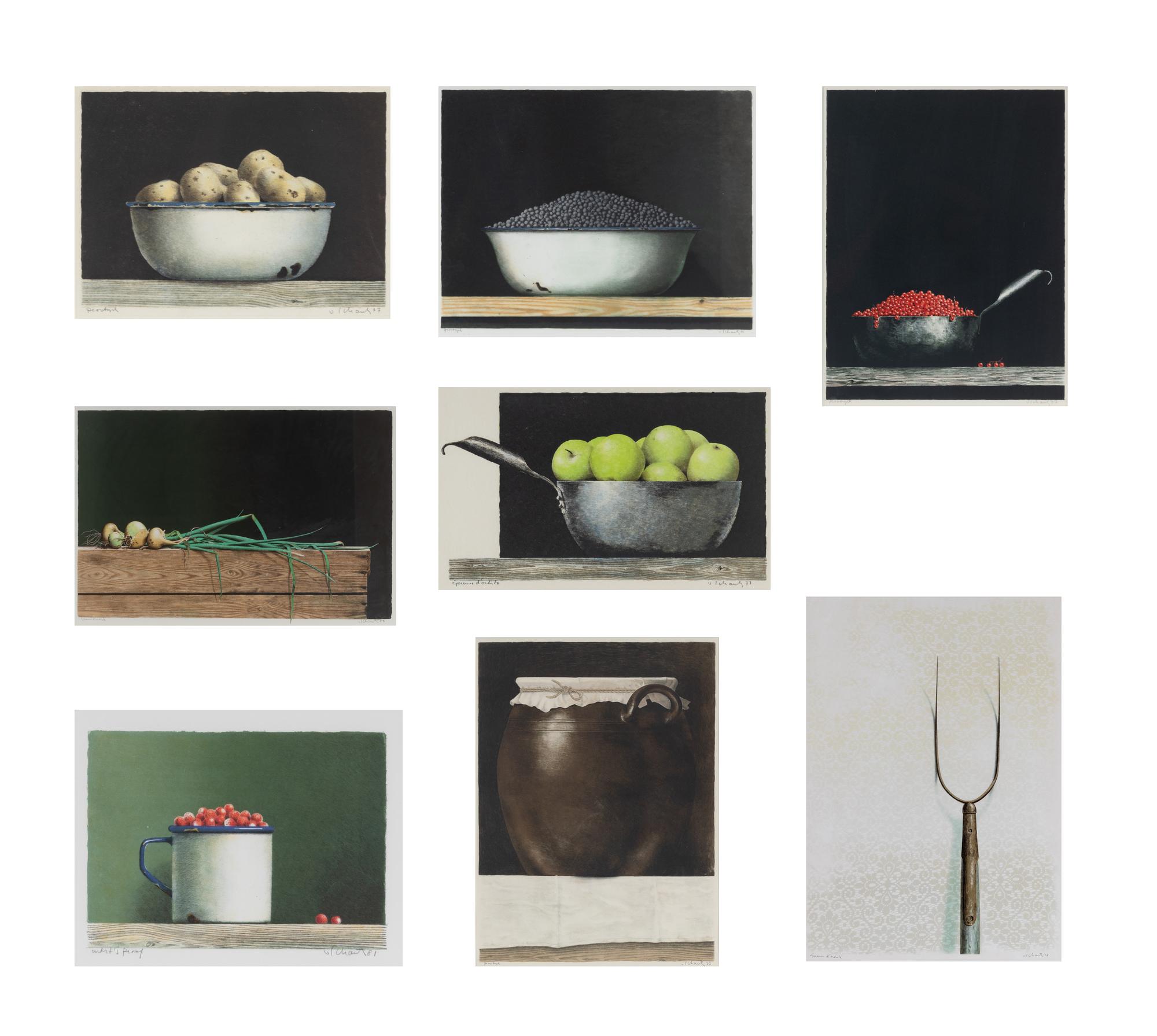 Eight Still Life Prints of Fruits and Bowls