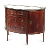 A Louis XVI Style Mahogany Demilune Marble-Top Cabinet