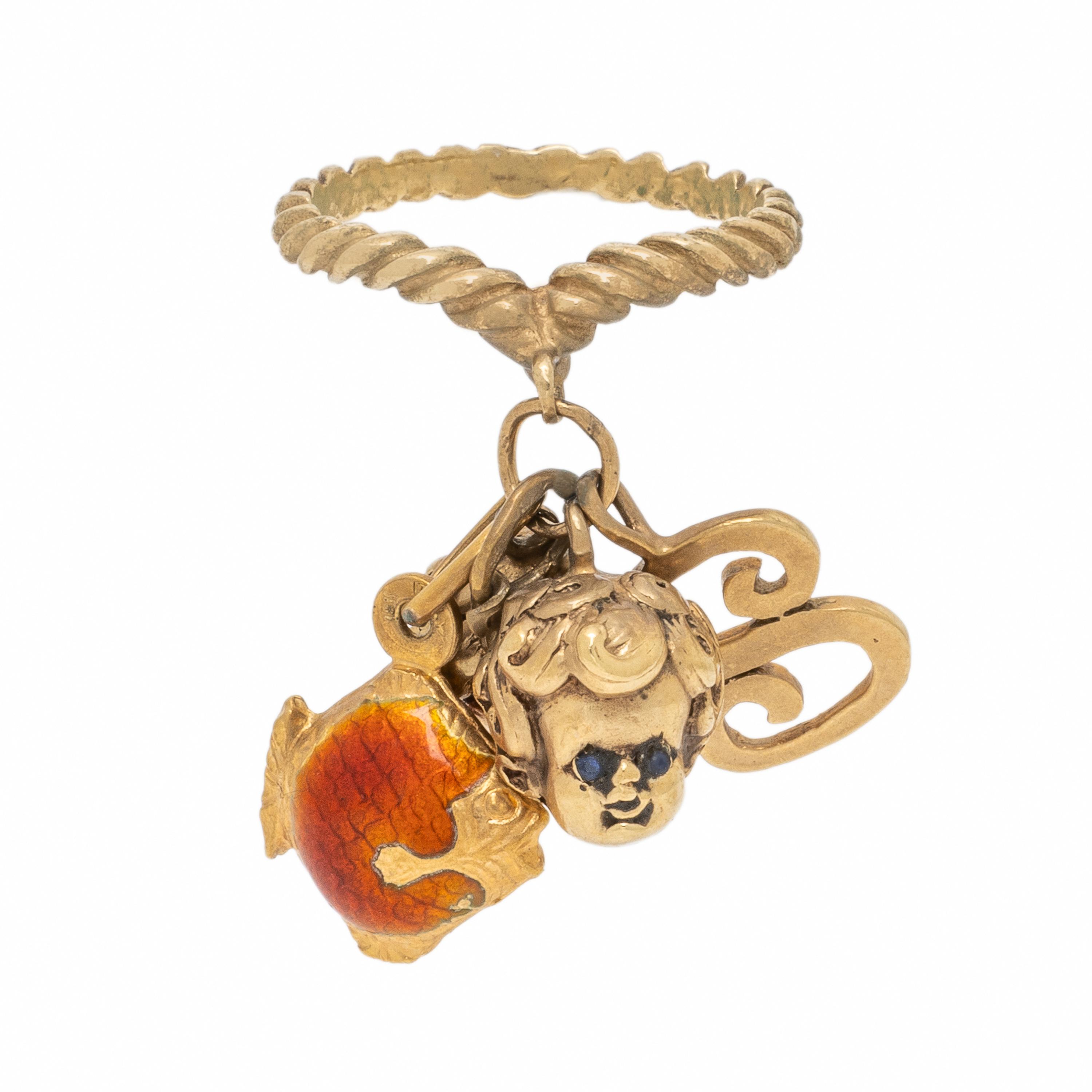 Yellow Gold and Enamel Charm Ring