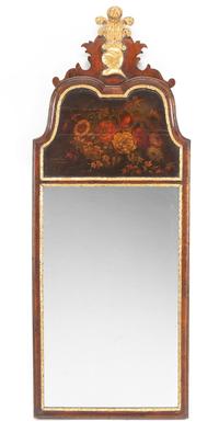 A Queen Anne Style Painted and Parcel Gilt Mahogany Mirror Height 53 x width 19 3/4 inches. — 19TH CENTURY