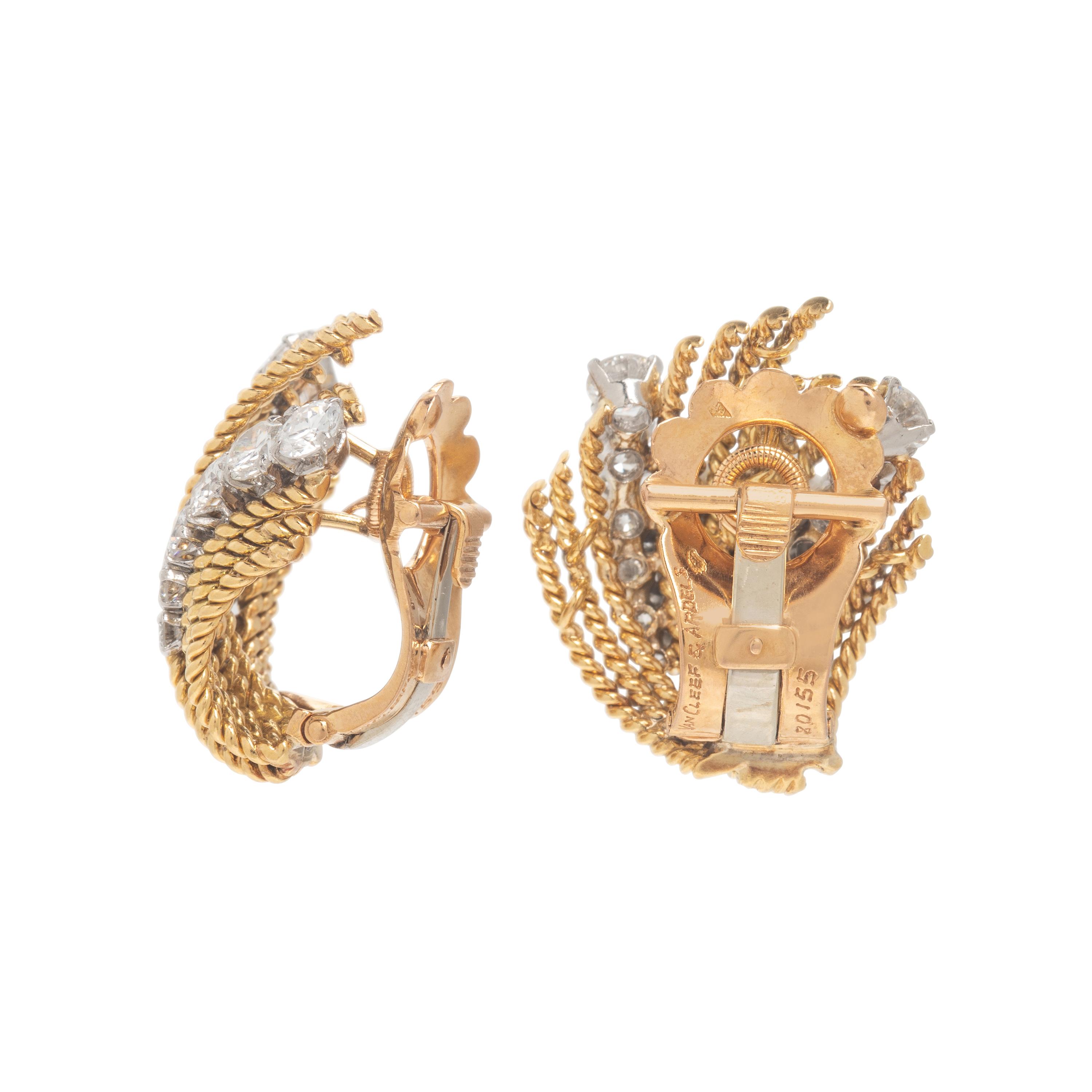 Van Cleef & Arpels, Yellow Gold and Diamond Spray Earrings