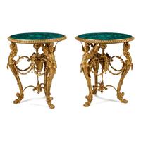 A Pair of Neoclassical Style Gilt Bronze and Malachite Tables