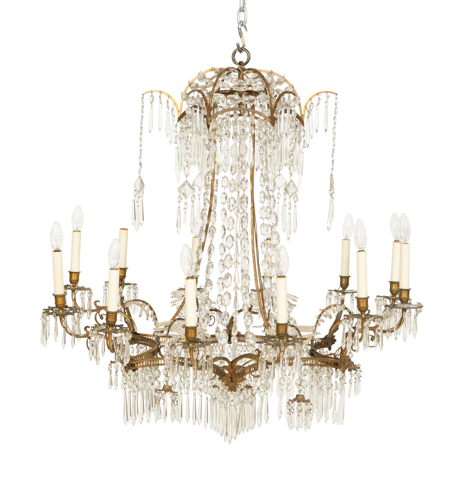 A Baltic Gilt Bronze and Cut Glass Chandelier
