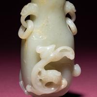 A Chinese Pale Celadon Jade 'Dragon' Covered Vase, 18th/19th Century — 清中期 青白玉螭龍紋雙耳賞瓶
