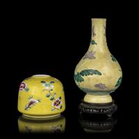 Two Chinese Yellow Ground Porcelain Vessels