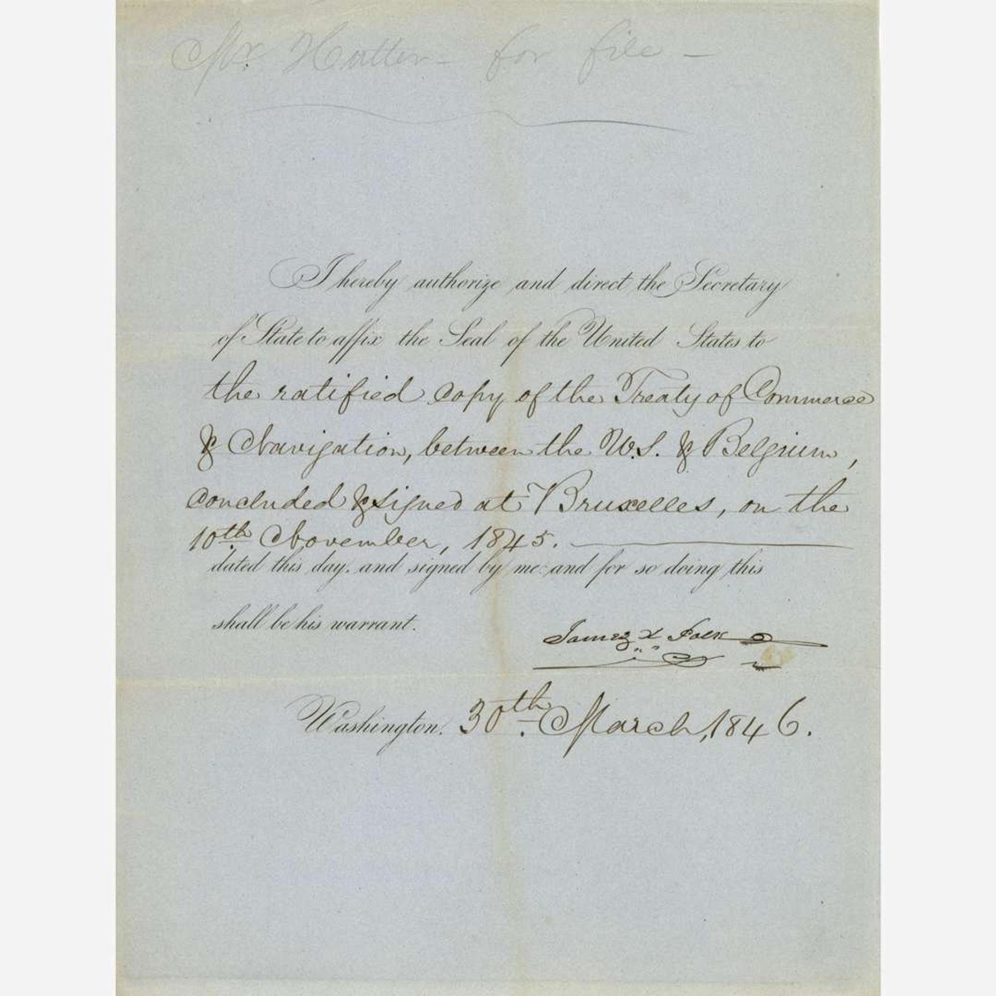 [Presidential] Polk, James K. Printed Document, signed