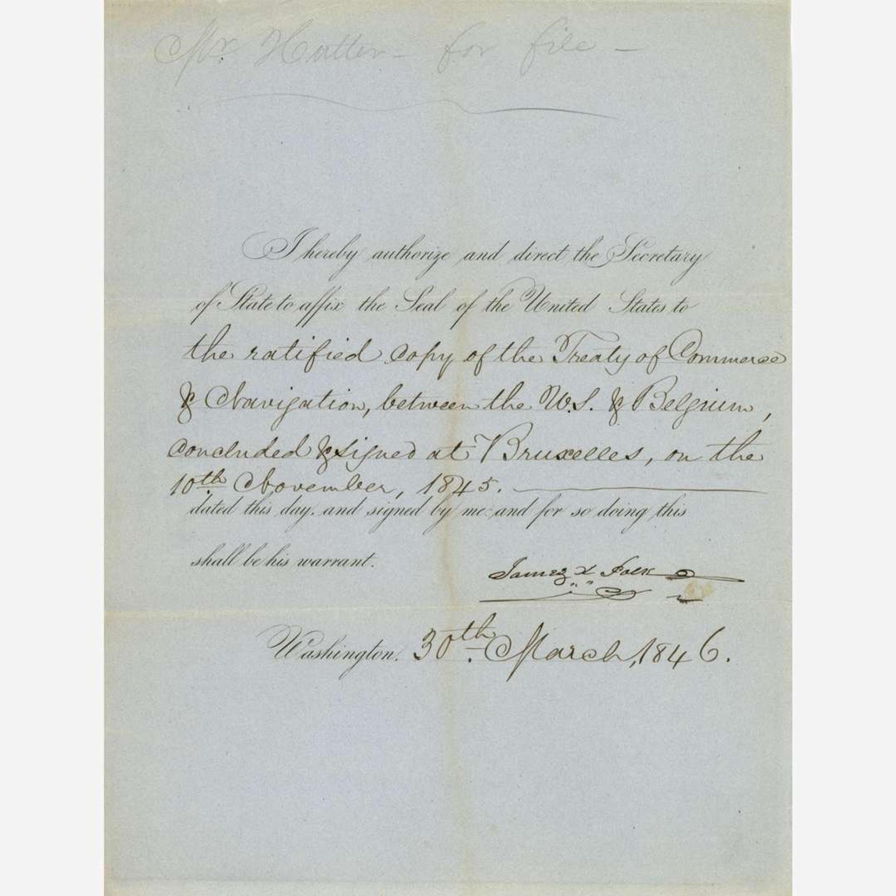 [Presidential] Polk, James K. Printed Document, signed
