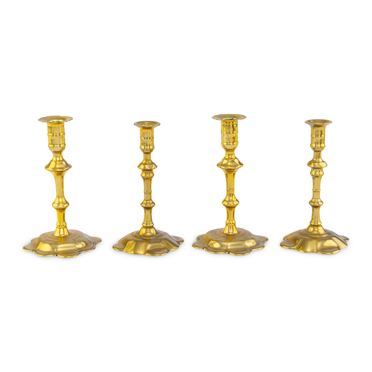 Two Pairs of English Brass Candlesticks