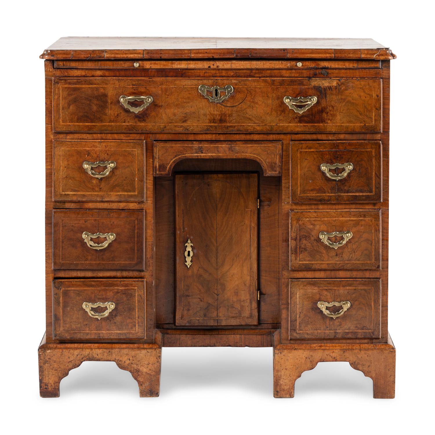 A George II Burl Walnut Kneehole Desk