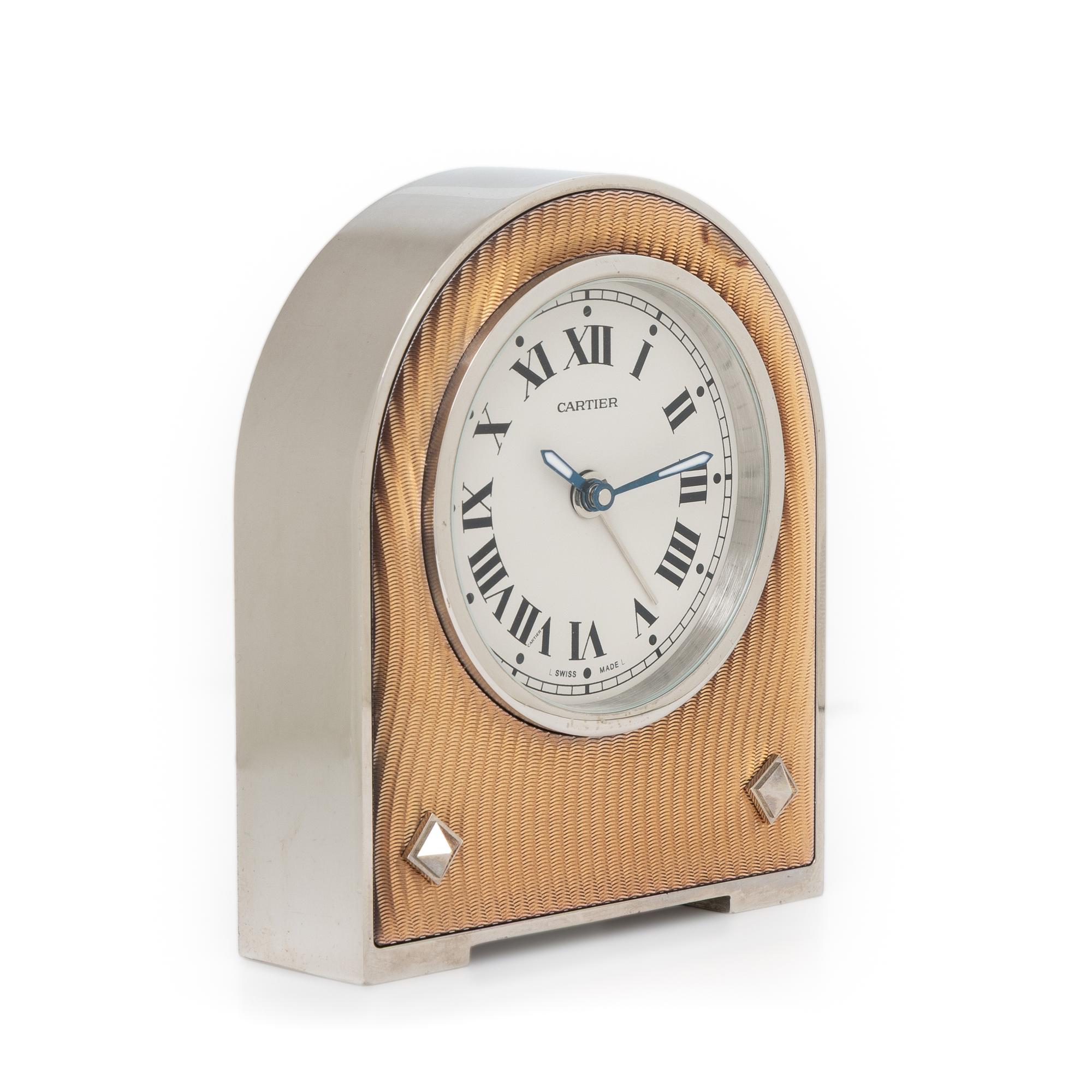 CARTIER, REF. 2746 STAINLESS STEEL AND ENAMEL ALARM CLOCK