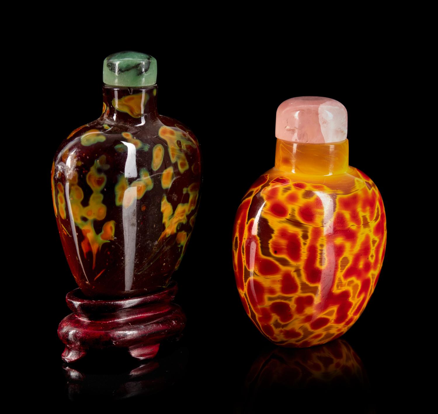 Two Chinese Glass Imitating Realgar Snuff Bottles
